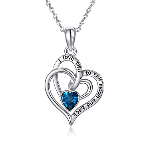 TRISHULA Herzkette 925 Sterling Silber Herz Zirkonia Anhänger Ich liebe Dich Bis Zum Mond und Zurück Herz Halskette Valentinstag Halskette Herz Schmuck Geschenk für Damen Freundin von TRISHULA