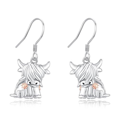 Hochlandrind Ohrringe 925er Sterling Silber Tier Hebel Creolen Hochlandrind Ohrstecker Kuh Tier Ohrringe Kuh Schmuck Geschenk für Frauen von TRISHULA