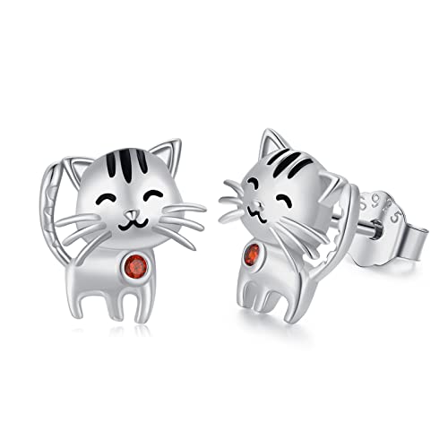 TRISHULA Katze Ohrringe 925 Sterling Silber Tier Ohrstecker Hypoallergene Zirkonia Ohrringe Birthstone Schmuck Geschenk für Damen Mädchen Frauen Kinder - Januar von TRISHULA