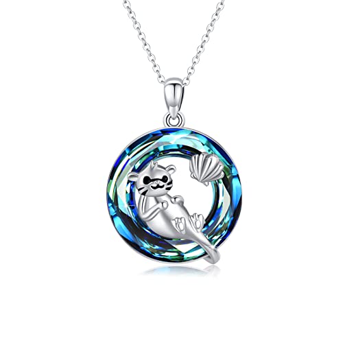 TRISHULA Tier Kette 925 Sterling Silber Kristall Anhänger Otter Halskette Otter Schmuck Geschenk für Damen Frauen Mädchen Kinder von TRISHULA