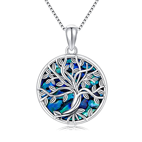 TRISHULA Lebensbaum Kette 925 Sterling Silber Baum Des Lebens Halskette Lebensbaum Anhänger Baum Des Lebens Schmuck Geschenk für Damen Frauen Mädchen (Abalone) von TRISHULA