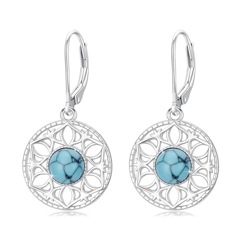Lotus Türkis Ohrringe für Frauen 925 Sterling Silber Dangle Drop Yoga Blume Ohrringe Leverback Türkis Lotus Schmuck Geschenke für Mädchen Frauen Lotus Türkis Ohrringe für Frauen 925 Sterling Silber Dangle Drop Yoga Blume Ohrringe Leverback Türkis Lotus Schmuck Geschenke für Mädchen Frauen von TRISHULA