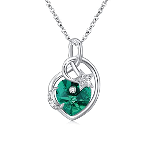 TRISHULA Mond und Sterne Kette 925 Sterling Silber Kristall Halskette Geburtsstein Anhänger Mond und Sterne Schmuck Geschenk für Damen Mädchen Frauen Kinder - Dezember/Pfauenblau von TRISHULA