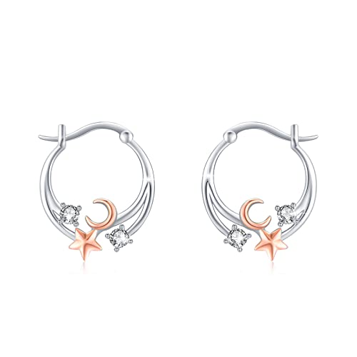 TRISHULA Mond und Sterne Ohrringe 925 Sterling Silber Hypoallergene Mond und Sterne Creolen Mond und Sterne Schmuck Weihnachten Geschenk für Damen Mädchen Frauen Kinder von TRISHULA