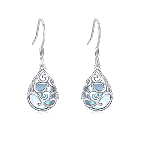 TRISHULA Mondstein Ohrringe 925 Sterling Silber Hängeohrringe Hypoallergene Mond und Stern Schmuck Geschenk für Damen Frauen Mädchen von TRISHULA