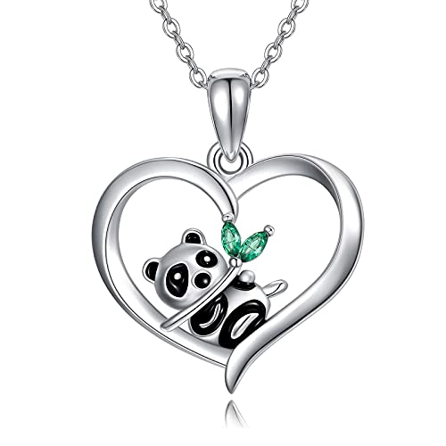 TRISHULA Panda Halskette für Damen 925 Sterling Silber Panda Anhänger Herz Halskette Panda Schmuck Geschenke für Panda Liebhaber Geburtstag Jubiläum von TRISHULA