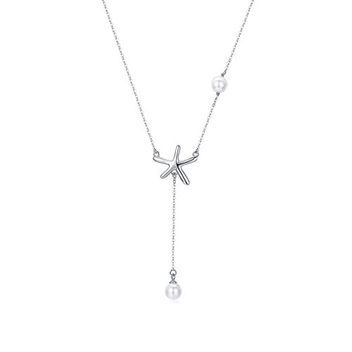 TRISHULA Perle Kette 925 Sterling Silber Seestern Halskette künstliche Perle Anhänger Seestern Schmuck Geschenk für Damen Mädchen Frauen Kinder von TRISHULA