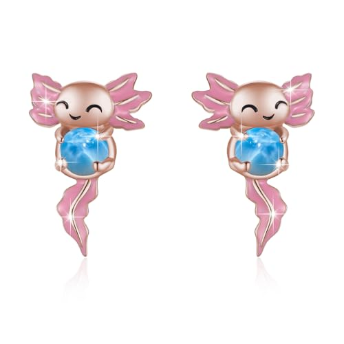 Rosa Axolotl Ohrringe für Frauen 925 Sterling Silber Larimar Tier Ohrstecker Hypoallergene Mexikanischer Axolotl Schmuck Geschenke für Damen Mädchen von TRISHULA