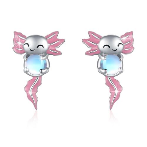 Rosa Axolotl Ohrringe für Frauen 925 Sterling Silber Mondstein Tier Ohrstecker Hypoallergene Mexikanischer Axolotl Schmuck Geschenke für Damen Rosa Axolotl Ohrringe für Frauen 925 Sterling Silber Mondstein Tier Ohrstecker Hypoallergene Mexikanischer Axolotl Schmuck Geschenke für Damen von TRISHULA