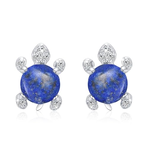 Schildkröte Ohrringe 925 Sterling Silber Tier Ohrstecker Hypoallergenee Lapislazuli Ohrringe Schildkröte Schmuck Geburtstag Geschenk für Kinder Frauen Mädchen von TRISHULA