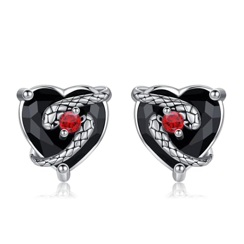 TRISHULA Schlangen-Ohrringe aus 925 Sterling Silber Süße Punk Gothic Schlangen-Ohrringe Herz-Zirkonia-Steckohrringe Goth-Schmuck Geschenke für Frauen von TRISHULA