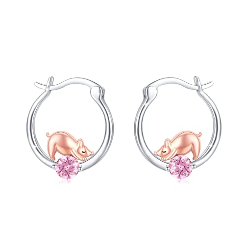 TRISHULA Schweine Creolen 925 Sterling Silber Tier Ohrringe Roségold Creolen Schweine Schmuck Absolvent Geschenk für Damen Mädchen Frauen Kinder von TRISHULA