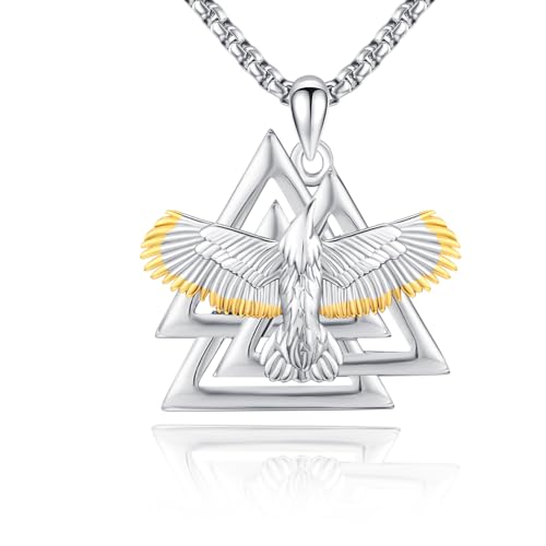 TRISHULA Adler Kette 925 Sterling Silber Valknut Halskette Adler Anhänger Wikinger Valknut Anhänger Wikinger Halskette Adler Schmuck für Frauen Männer von TRISHULA