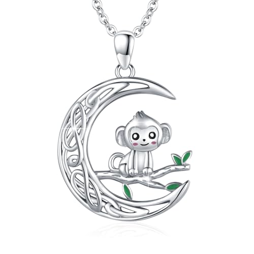 TRISHULA Affenkette aus 925 Sterling Silber Keltischer Mond-Kette Tieranhänger Affen-Schmuck Geschenk für Damen Frauen Mutter von TRISHULA