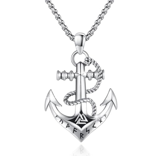 TRISHULA Anker Halskette für Männer 925 Sterling Silber Anker Anhänger Seemann Halskette Wiking Valknut Runes Halskette Wikinger Schmuck Geschenke für Geburtstag Jubiläum von TRISHULA