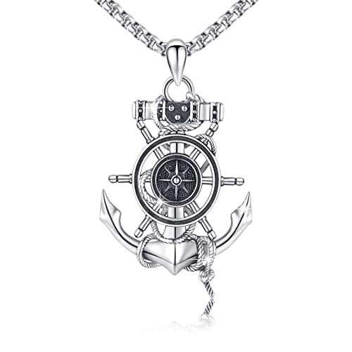TRISHULA Anker Halskette für Männer 925 Sterling Silber Kompass Anhänger Wikinger Halskette Anker Anhänger Nautische Halskette Wikinger Schmuck Kette für Jubiläums Geburtstag von TRISHULA