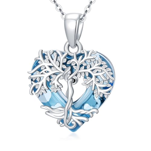 Baum des Lebens Halskette 925 Sterling Silber Herz Kristall Anhänger Lebensbaum Kette Mutter Halskette Baum des Lebens Schmuck Geschenk für Frauen Mama Oma von TRISHULA