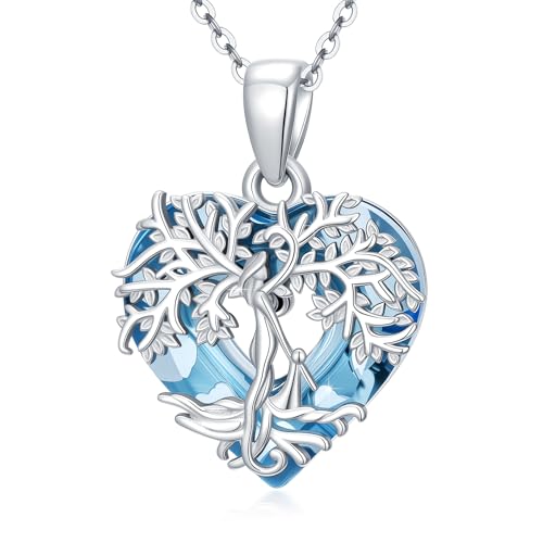 Baum des Lebens Halskette 925 Sterling Silber Herz Kristall Anhänger Lebensbaum Kette Mutter Tochter Halskette Baum des Lebens Schmuck Geschenk für Frauen Mama Oma von TRISHULA