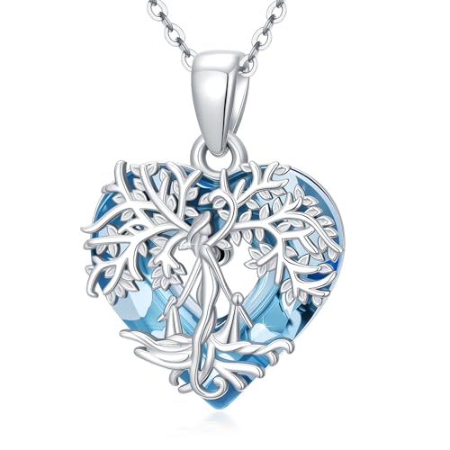 TRISHULA Baum des Lebens Halskette 925 Sterling Silber Herz Kristall Anhänger Lebensbaum Kette Schwester Halskette Baum des Lebens Schmuck Geschenk für Frauen Damen von TRISHULA