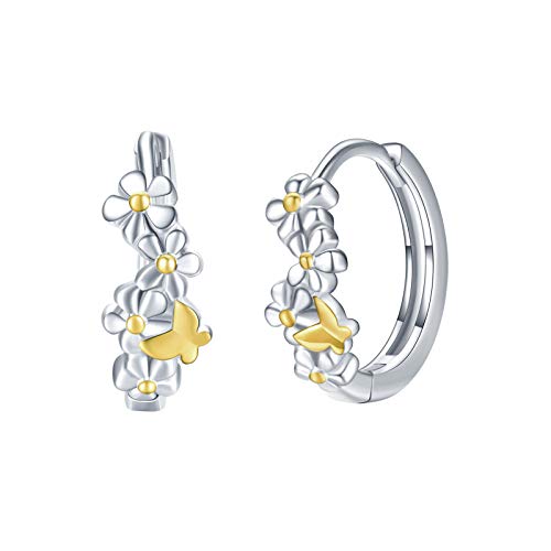TRISHULA Blumen Ohrringe 925 Sterling Silber Schmetterlinge Ohrring Creolen Hypoallergene Ohrringe Blumen Schmuck Roségold Geburtstagsgeschenk für Damen Mädchen Kinder von TRISHULA