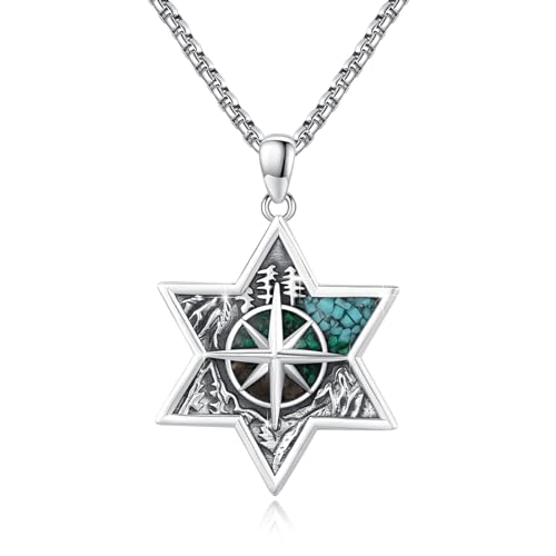 TRISHULA David Stern Kette 925 Sterling Silber Bergkette Kompass Halskette David Stern Anhänger Berg Schmuck Geschenke für Geburtstag Jubiläums Geburtstag von TRISHULA