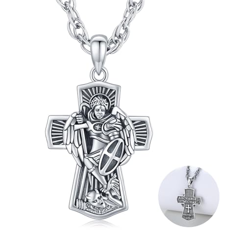 TRISHULA Heilig-Michael-Halskette 925 Sterlingsilber Kreuz-Anhänger Schutz-Halskette Erzengel Heilig-Michael Schmuck Geschenk für Männer von TRISHULA
