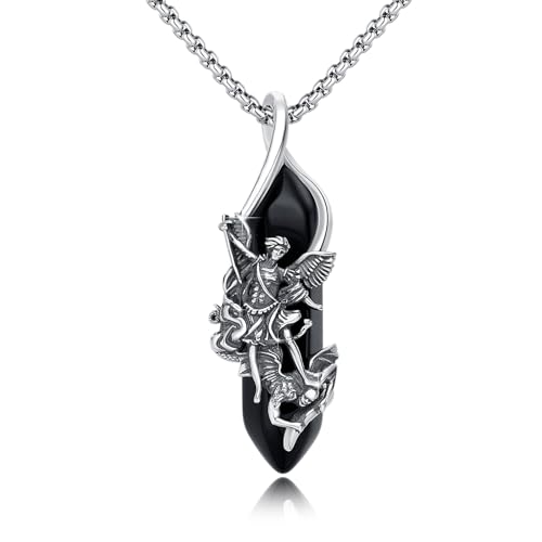 TRISHULA Erzengel Michael Halskette für Damen 925 Sterling Silber Saint Michael Anhänger Heilstein Kristall Kette St. Michael Kette Christin Schmuck für Amulett Talisman von TRISHULA