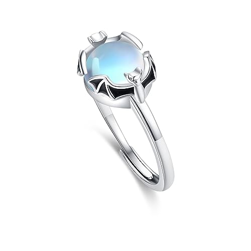 TRISHULA Fledermaus Ringe aus 925er-Sterlingsilber Mondstein Ringe Verstellbarer Ringe Halloween Ringe Gothic Ring Fledermaus Schmuck Geschenke für Frauen (8#) von TRISHULA