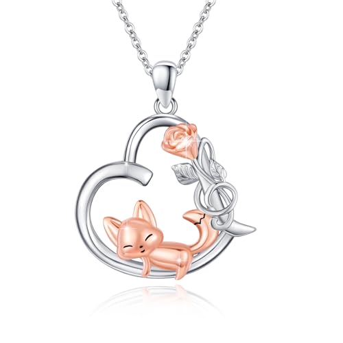 TRISHULA Fuchskette aus 925 Sterling Silber Rosenkette Herz-Fuchsschmuck Geschenke für Frauen von TRISHULA