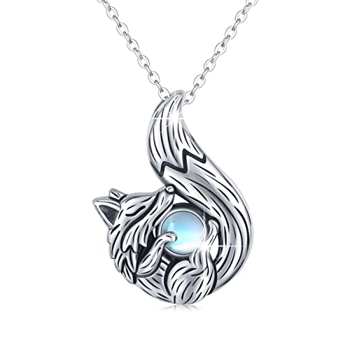 TRISHULA Fuchs Kette 925 Sterling Silber Mondstein Anhänger Tier Halskette Fuchs Schmuck Geschenk für Damen Mädchen Frauen von TRISHULA