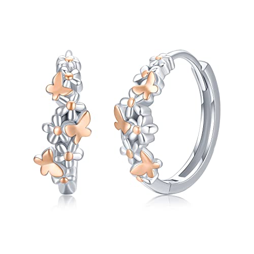 TRISHULA Gänseblümchen ohrringe 925 Sterling Silber Schmetterling Creolen Hypoallergen Ohrringe Blumen Creolen Gänseblümchen Schmuck Geschenke für Damen Frauen Mädchen Kinder von TRISHULA
