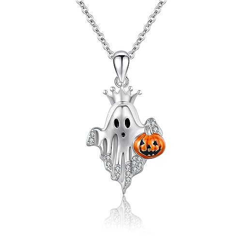 TRISHULA Geister Halskette 925er Sterlingsilber Kürbis Anhänger Gruseliger Anhänger Halloween Kürbis Anhänger Halskette Halloween Schmuck Geschenke für Frauen und Mädchen von TRISHULA