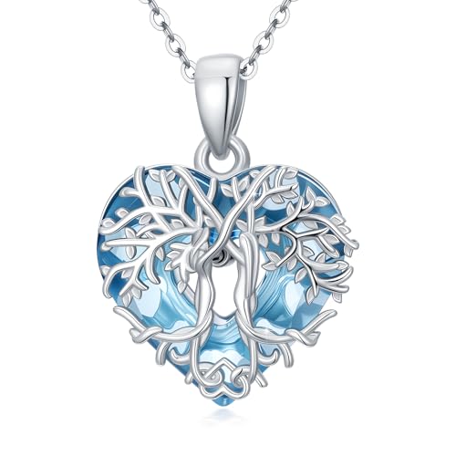 Lebensbaum Kette 925 Sterling Silber Herz Kristall Anhänger Baum des Lebens Halskette Mutter Tochter 2 Halskette Baum des Lebens Schmuck Geschenk für Frauen Mama Oma von TRISHULA