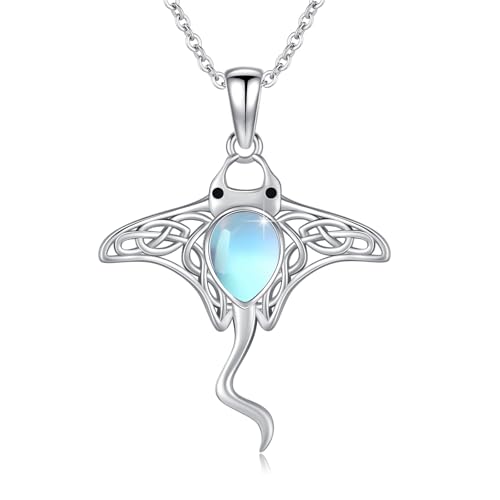TRISHULA Manta Rochen Halskette 925er Sterling Silber Mondstein Strand Anhänger Ozean Tier Halskette Manta Ray Schmuck Geschenke für Frauen von TRISHULA
