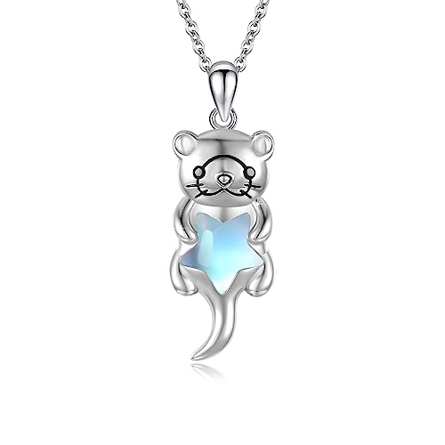 Mondstein Halskette für Damen 925er Sterling Silber Otter Halskette Otter Anhänger Stern Anhänger Tierschmuck Geschenke Zum Geburtstag Jahrestag von TRISHULA