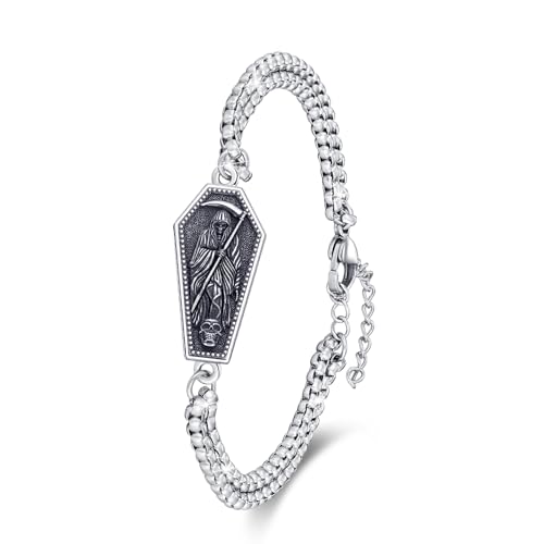 TRISHULA Santa Muerte Armband 925 Sterling Silber Totenkopf Verstellbar Armbänder Sensenmann Armband Grim Reaper Armbands Amulett Santa Muerte Schmuck Geschenk von TRISHULA