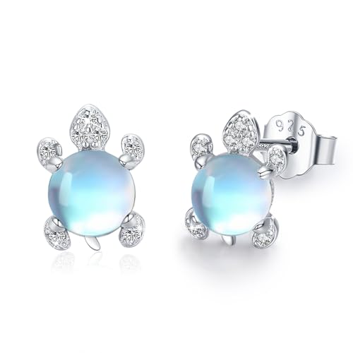 TRISHULA Schildkröte Ohrringe 925 Sterling Silber Schildkröte Mondstein Ohrstecker Hypoallergene Ohrringe Tier Schmuck Geburtstagsgeschenk für Kinder Frauen Mädchen von TRISHULA