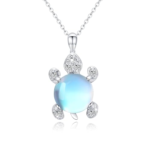TRISHULA Schildkröten Halskette 925 Sterling Silber Mondstein Schildkröten Anhänger Mondstein Halskette Meeresschildkröten Halskette Ozean Kette Ozean Schmuck Geschenke für Frauen Mädchen von TRISHULA