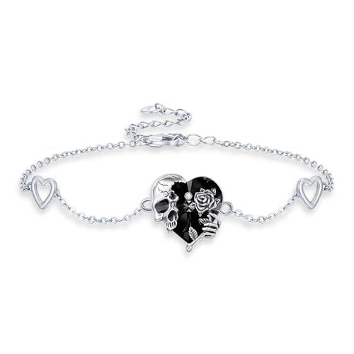 Totenkopf Armbänder 925er Sterling Silber Skeletthand Armbänder Halloween Schädel Fußkettchen Schwarz Herzform Kristall Gothic Punk Halloween Totenkopf Schmuck Geschenk von TRISHULA