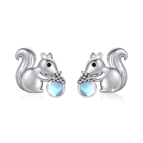 Tier Ohrringe Sterling Silber Mondstein Eichhörnchen Eichelohr Ohrringe Stecker Süßer Eichhörnchen Schmuck Geschenke für Damen und Mädchen von TRISHULA