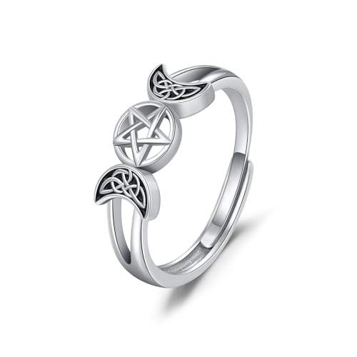 TRISHULA Dreifache Mondgöttin-Ring aus 925 Sterling Silber Pagan Wicca Pentagramm-Ring Verstellbarer Dreifache Mondgöttin-Schmuck Geschenke für Frauen Freundin Ehefrau TRISHULA Dreifache Mondgöttin-Ring aus 925 Sterling Silber Pagan Wicca Pentagramm-Ring Verstellbarer Dreifache Mondgöttin-Schmuck Geschenke für Frauen Freundin Ehefrau von TRISHULA
