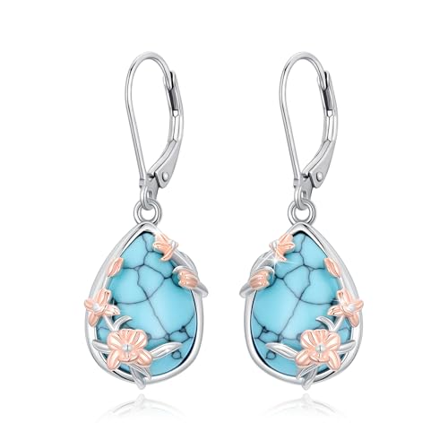 Türkis Ohrringe 925 Sterling Silber Filigrane Tropfen Ohrhänger Türkisfarbene Tulpen Schmuck Geschenk für Mutter Schwester Freundin Geburtstag von TRISHULA