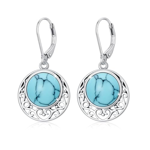 Lotus Türkis Ohrringe für Frauen 925 Sterling Silber Dangle Drop Lotus Blume Ohrringe Leverback Yoga Türkis Träne Schmuck Geschenke für Mädchen Frauen von TRISHULA