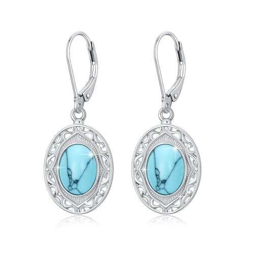 Turquoise Dangle Earrings for Women, Sterling Silver Boho Drop Earrings Leverback Turquoise Lotus Jewellery Gift Set for Women Mother Daughter von TRISHULA