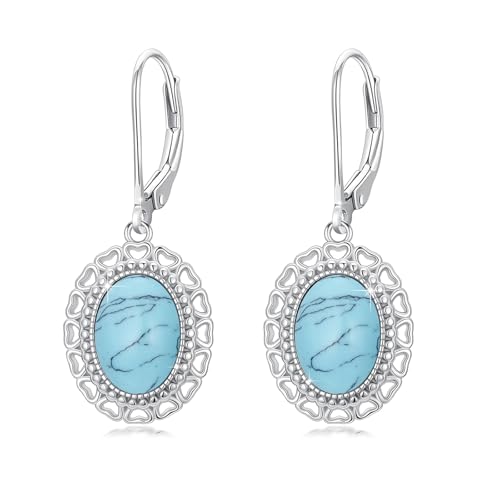 Turquoise Earrings for Women 925 Sterling Silver Boho Drop Minimalist Earrings Hypoallergenic Lotus Jewellery Gift for Her Women von TRISHULA