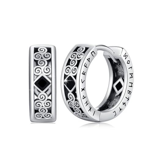 Wikinger Rune Ohrringe 925 Sterling Silber Viking Punk Schmuck Hypoallergen Unisex Geschenk für Männer Frauen Ehemann Freunde Geburtstag Vatertag von TRISHULA