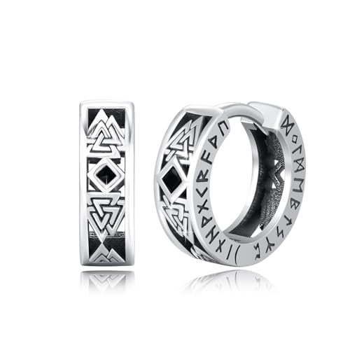 TRISHULA Wikinger Rune Ohrringe 925 Sterling Silber Wikinger Creolen Schmuck Geschenk für Männer Frauen Punk Style Ohrringe Unisex Wikinger Accessoires Geschenkidee von TRISHULA