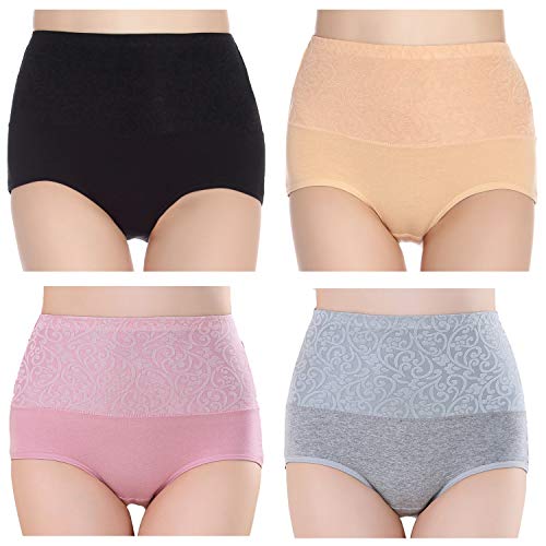 TRISTIN Cotton Knickers für Frauen Hohe Taille Volle Slips Damen Stretch Höschen Tummy Control Hipster Unterwäsche (4er Pack) von TRISTIN