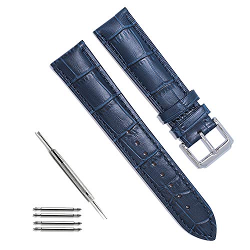 TRISTRAPS Krokodilleder/Echtleder Uhrenarmband 18mm/19mm/20mm/21 mm/22mm/23mm/24 mm Lederverschluss Schnallenuhrarmband Ersatzband (22mm, Blau) von TRISTRAPS