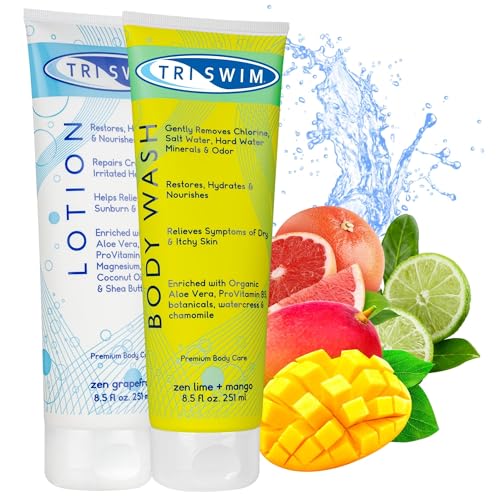 TRISWIM - Chlorentfernungs Körperpflegepaket für Schwimmer, Duschgel und Körperlotion Haut nach dem Schwimmen, Duschgel Damen und Herren & Body Lotion Anti-Chlor - 2 x 251 ml von TRISWIM